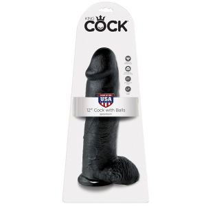 KING COCK - DILDO BLACK WITH BALLS 30.48 CM