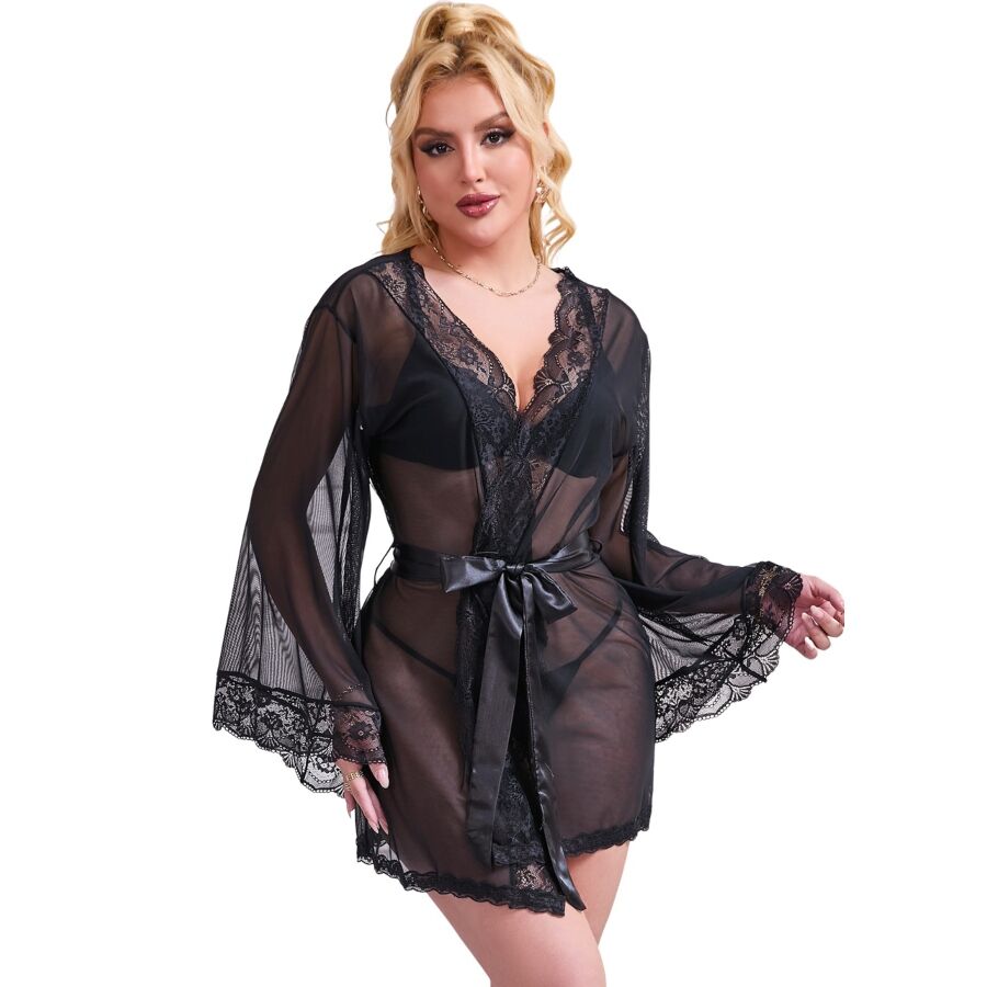 SUBBLIME - BATA TELA TRANSPARENTE DETALLE ENCAJE NEGRO L/XL