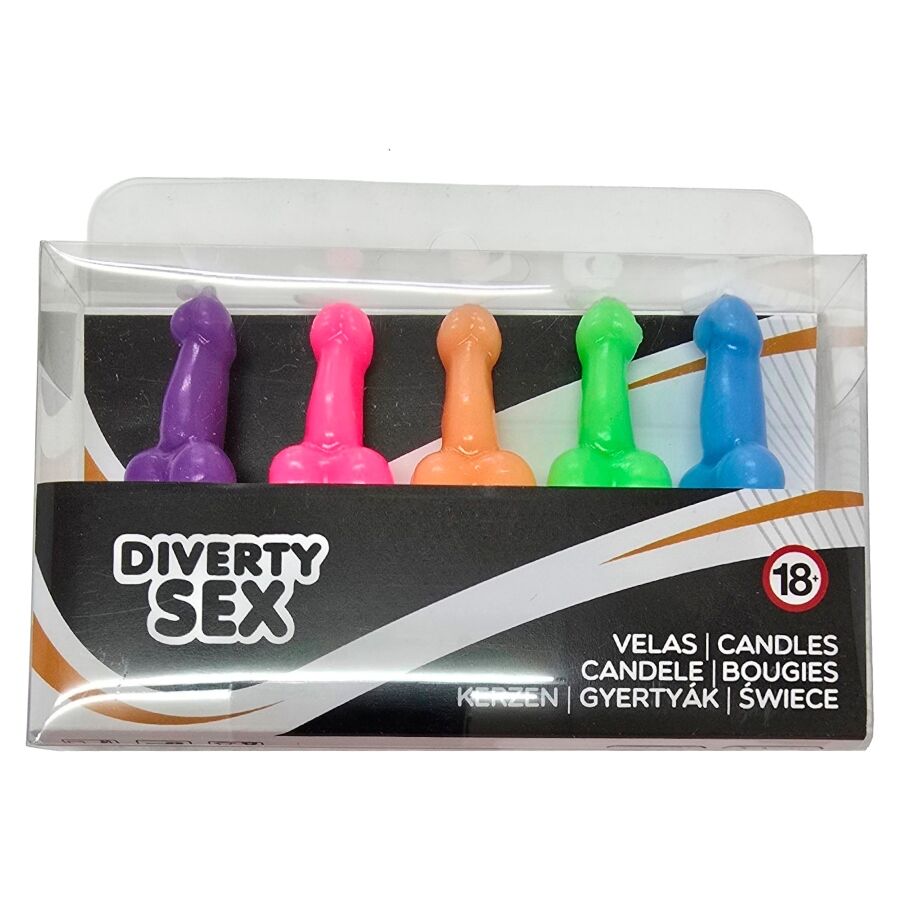 DIABLO PICANTE - CAJA 5 VELAS FORMA PENE DIFERENTES COLORES